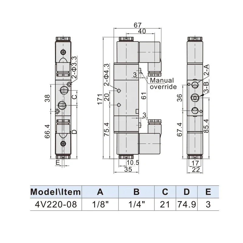 Válvula Solenoide 4v220-08, control doble de doble cabeza, 5 vías, 2 posiciones, retención de potencia, válvula direccional neumática