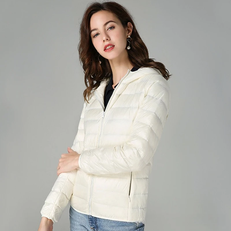Hooded Lightweight Puffer Coat Zip Up Short Slim Fit Solid Color Warm Winter Windproof for Outdoor Outerwear Basic Daily Wear