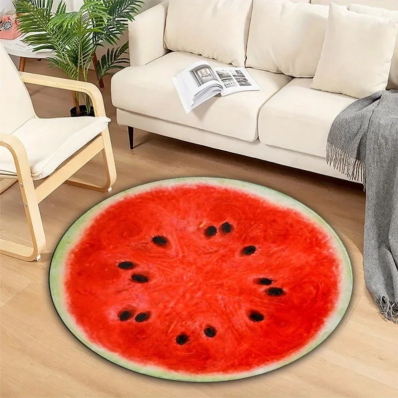 Newest Realistic Watermelon Slice Round Rug Non Slip Fruit Themed Living Room Floor Carpet