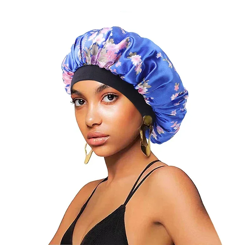 New Satin Hair Caps for Sleeping Women Bath Wide-brimmed Headwear Cover Hat Curly Hair Styling Accessories Hair Cap for Sleeping