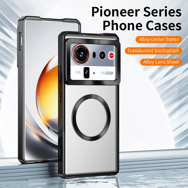 

For ZTE nubia Z80 Z70s Ultra Case ELVEV Magnetic Pioneer Series Skin-friendly Matte PC Alloy Lens Protection Transluent Cover