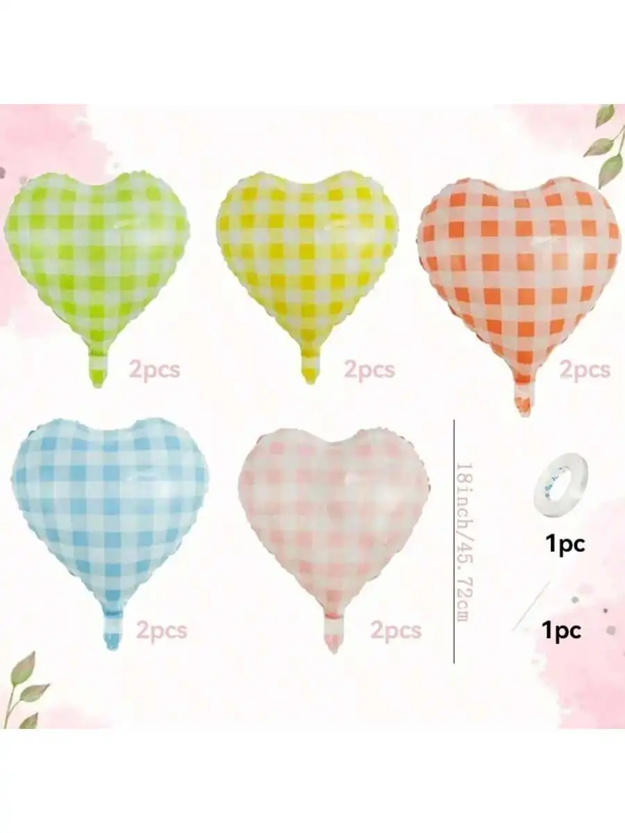 4/8/10 Stück, 45,7 cm große gelbe/rosa/blaue/rote/grüne Macaron-karierte herzförmige Luftballons für Geburtstagsfeiern, Valentinstag – Detail 8