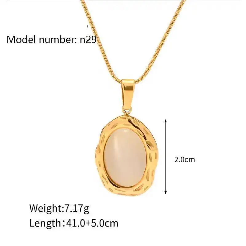 التيتانيوم الصلب البيضاوي الشكل الأبيض القط العين أوبال حجر قلادة قلادة الأزياء والمجوهرات هدية