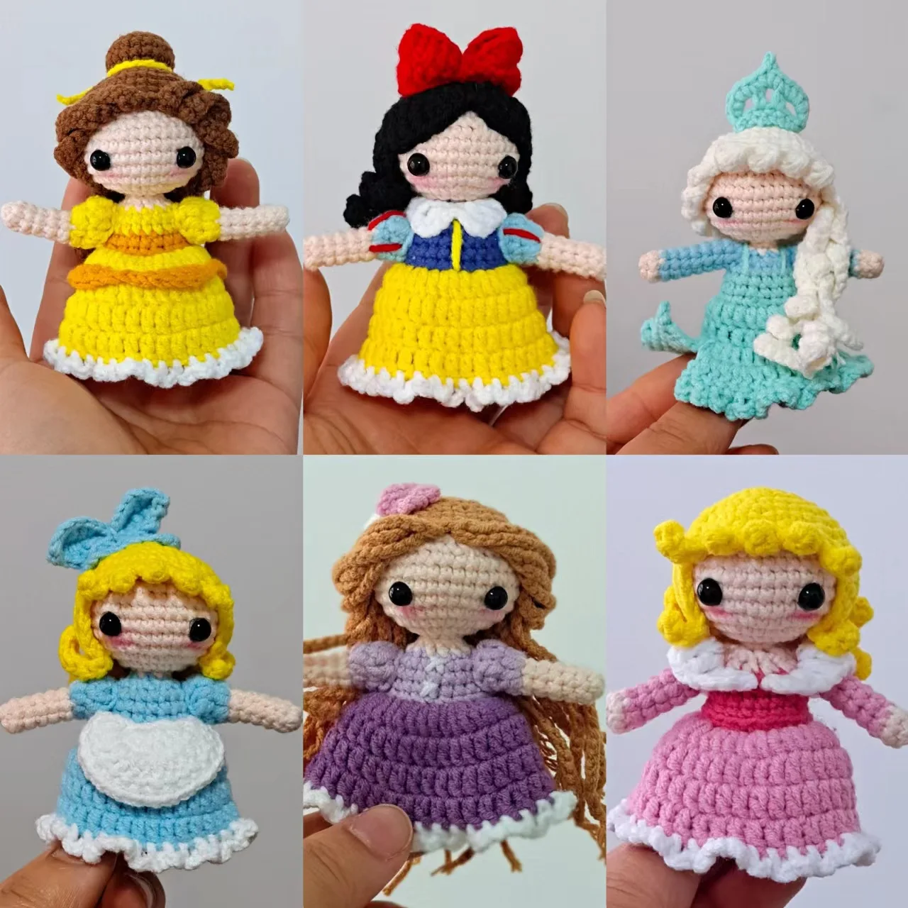 Disney Cartoon Handmade Crochet Princess Cute Snow White Belle Action Figure Doll Knitted Toys Decorative Ornaments Trinket Gift