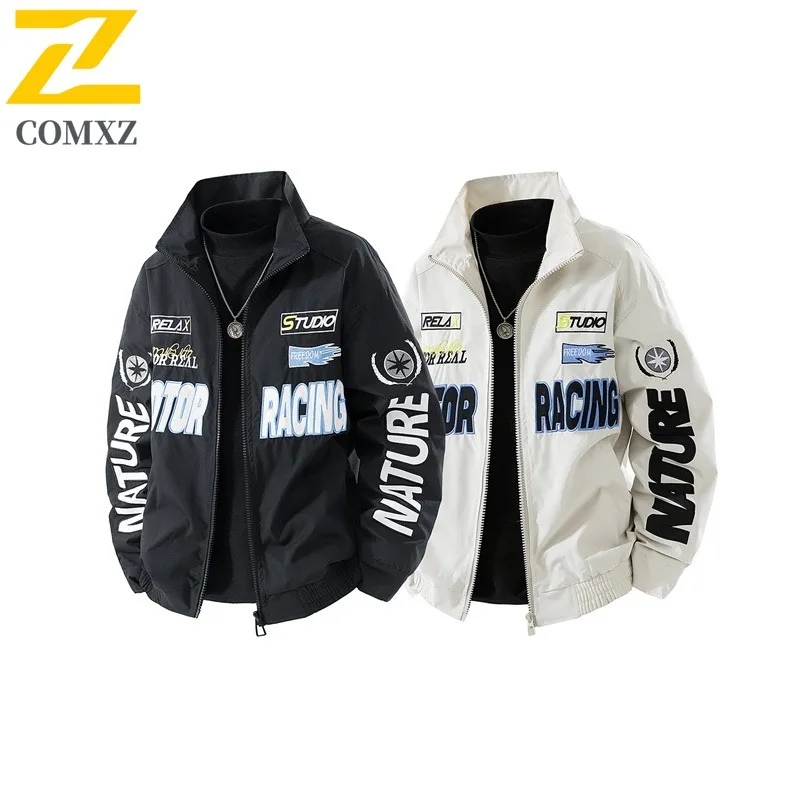 

COMXZ 2025 Men Women Couple Casual Fake Two Piece Jacket Autumn Trendy Loose Fit Versatile Turn Down Collar Lightweight Coat