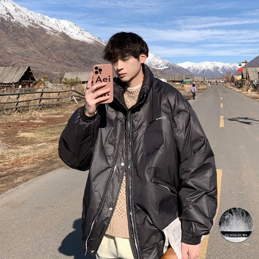 

Lightweight Thiened Fce Men's down Jaet Winter Warm Outerwear Trendy Brand Youth Faion Cold Resistance Coat