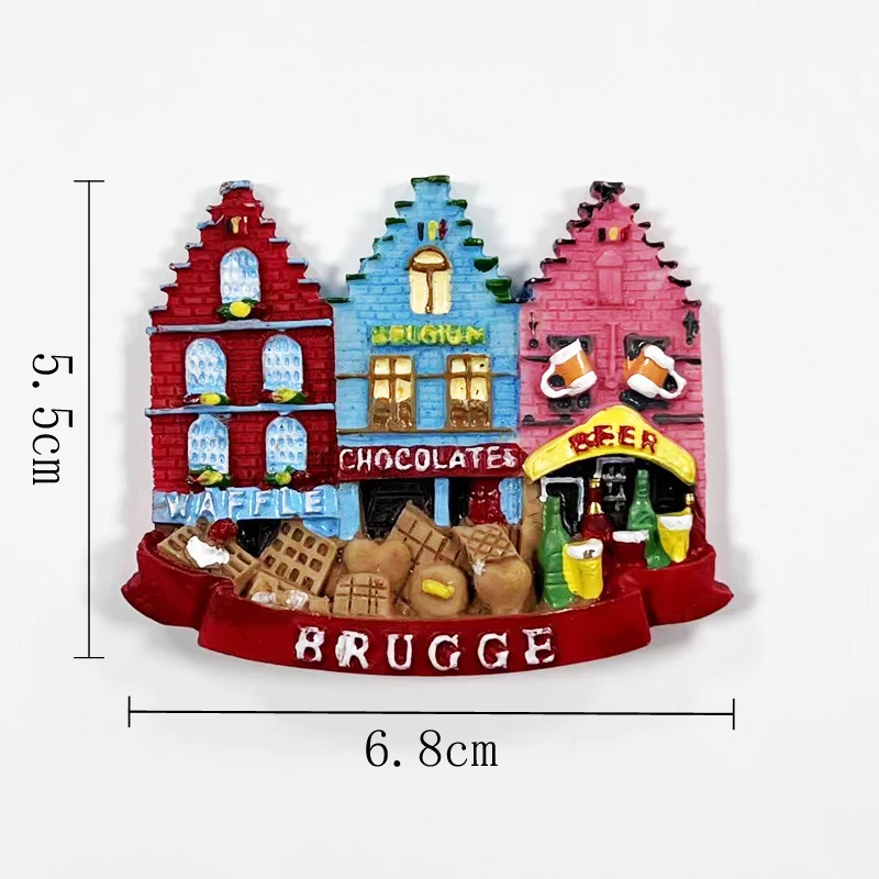 Bruges, Belgium World Tourism Souvenir 3D Magnetic Refrigerator Sticker, 3D Architecture Home Decoration