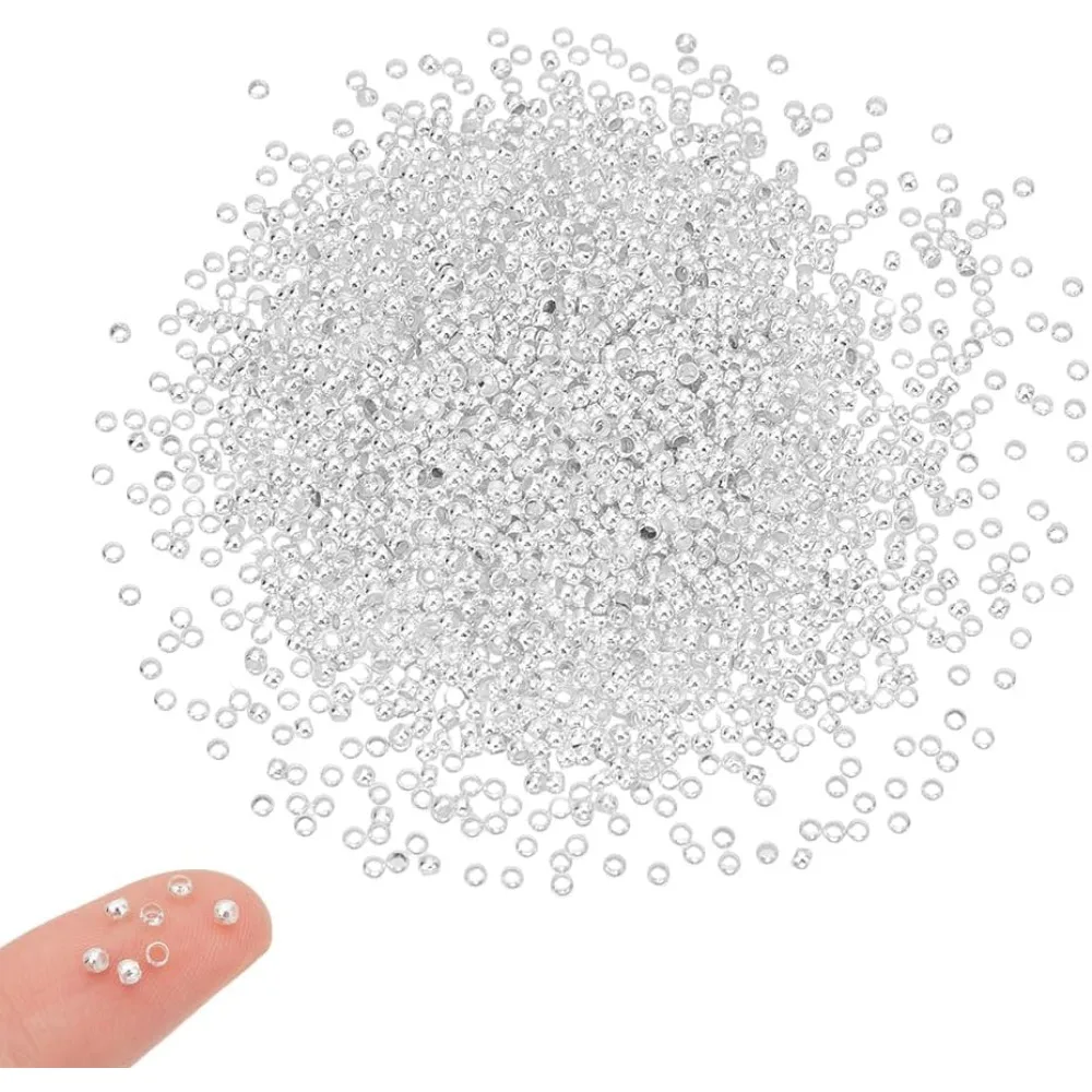 2000Pcs Crimp Beads 2mm Diameter Silver Spacer Bead Rondelle Metal Loose Stopper Beads Crimp End Beads for Earring kit