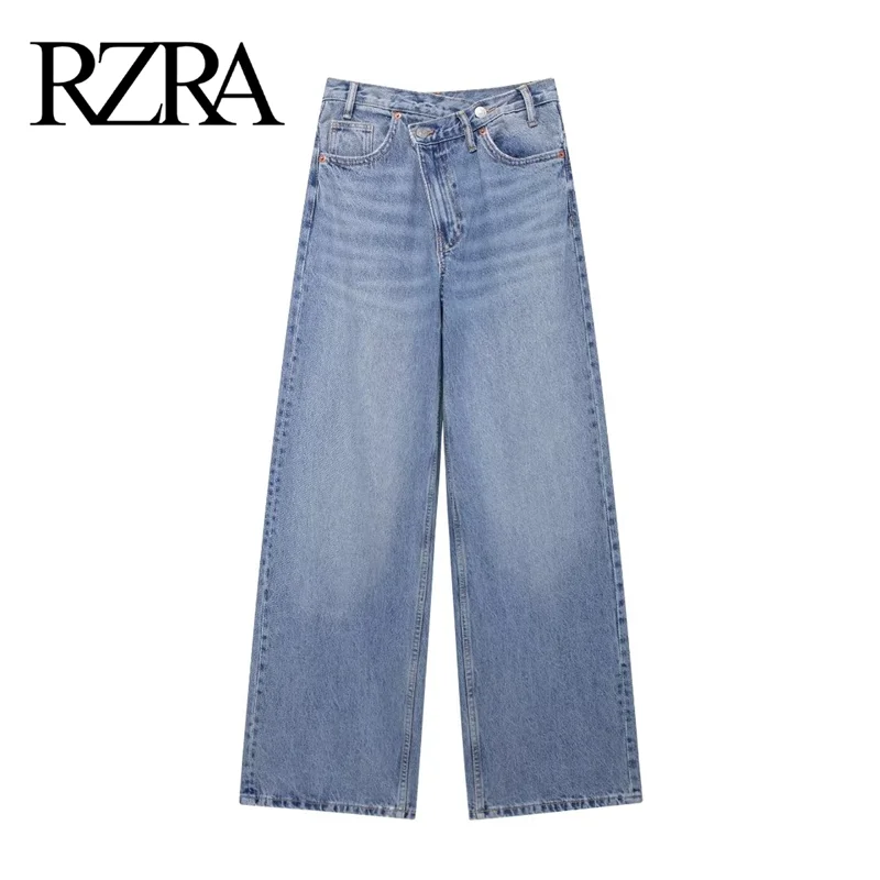 RZRA2024 autumn and winter new women\'s double waist high waist straight wide leg jeans street style fashion all-match