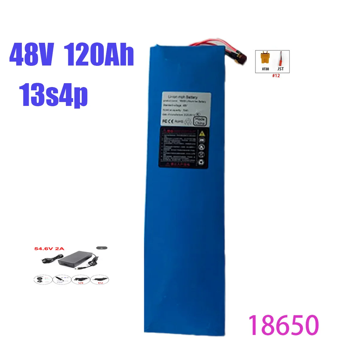 

48V 120Ah 18650 13s4p powerful battery pack large capacity lithium battery rechargeable li-ion battery pack, with 54.6v charger