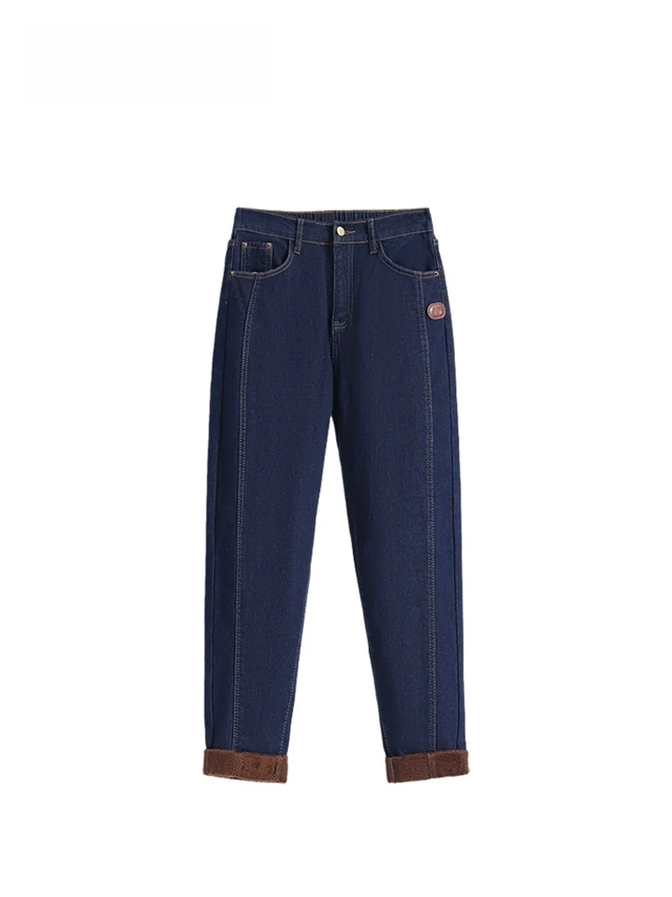 

High Waist Fce Lined Denim Jeans Women plus Size Casual Faionable Versatile Spring Loose Fit Slimming Effect