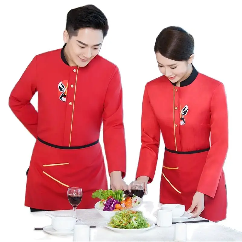 Herfst Winter Hotel Kostuum Unisex Food Ober Uniformen Chinese Stijl Restaurant Werkkleding