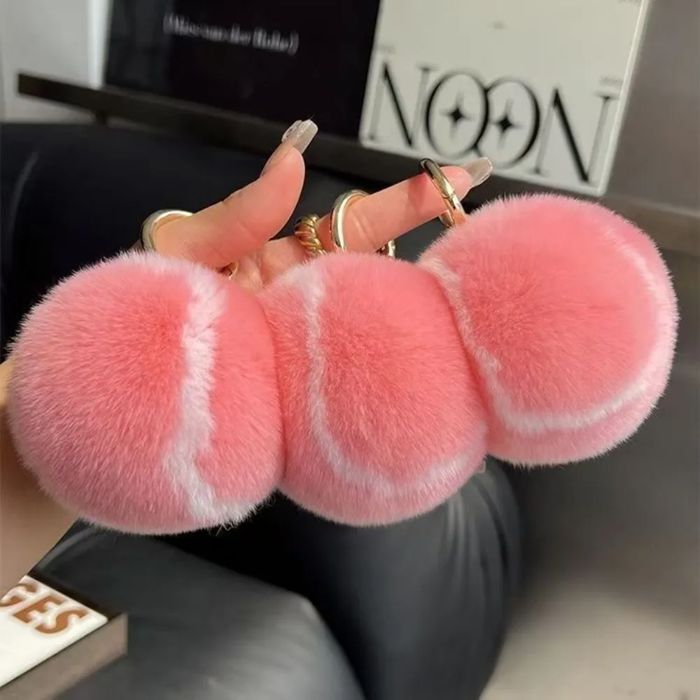 Cute Soft Plush Tennis Keychain Fluffy PomPom Premium Texture Bag Charm Plush Pendant Bag Decoration