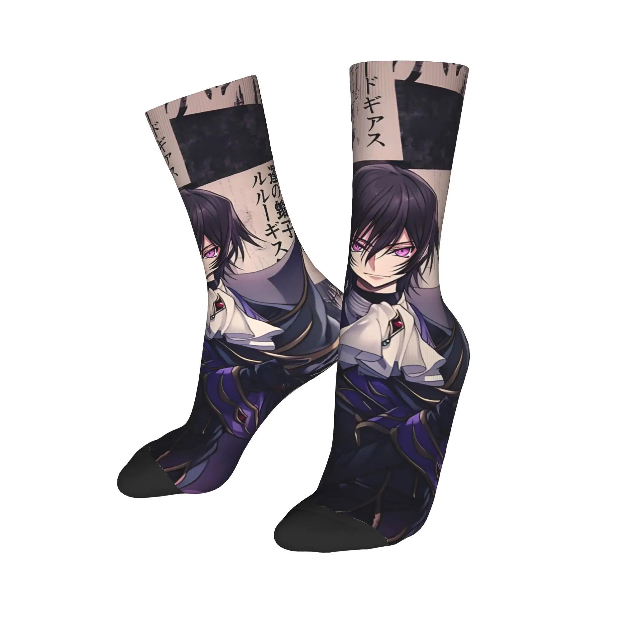 Funny Sock Bandai Code Geass Lelouch Panels Harajuku Quality Pattern Printed Men Crew Socks Novelty Men's Socks