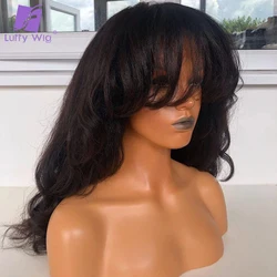 Kinky Yaki Wave Human Hair Wig With Bangs Brazilian Remy 200Density None Lace Silk Scalp Top Machine Made Wig for Women