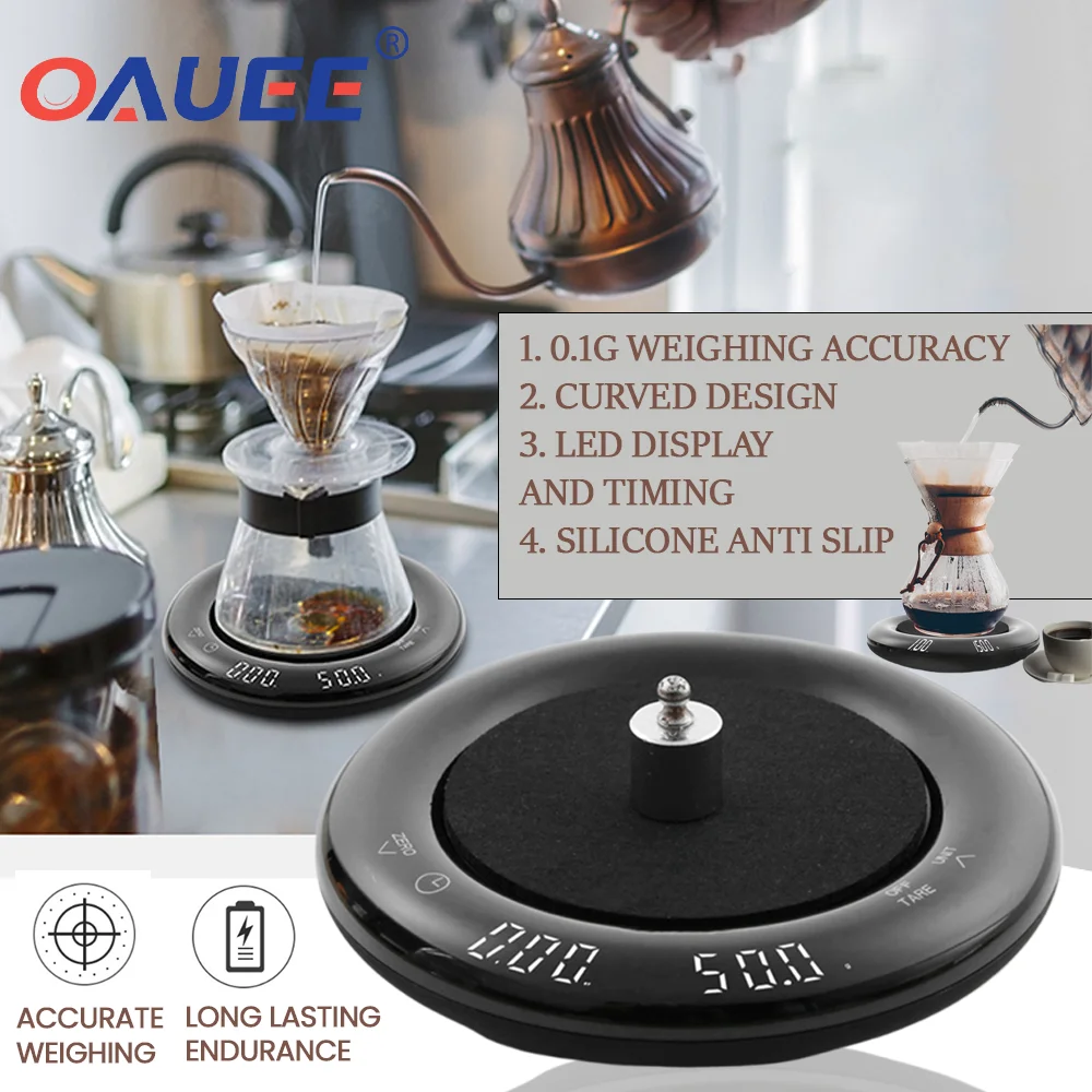 

Upgraded Espresso Scale with Timer Led 0.1g High-precision Annular Silicone Pad Coffee Scale USB Rechargeable Food Kitchen Scale