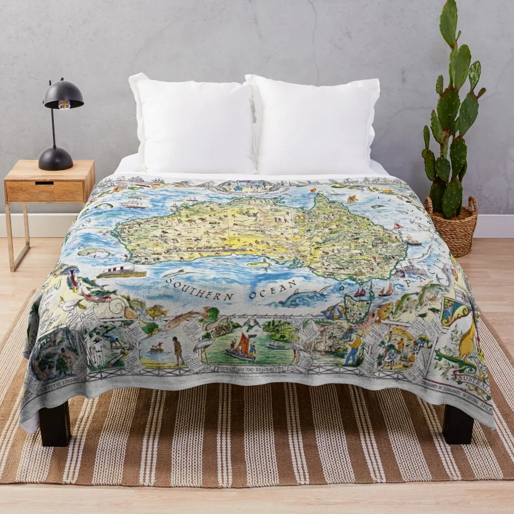 

Antique Map of Australia, Patriotism and Resources Throw Blanket Warm Flannel Blanket for Couch Chair Bedroom
