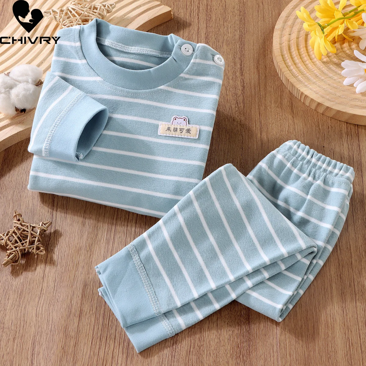 Conjunto de pijama a rayas para niños y niñas, camiseta de manga larga con cuello redondo y pantalones, ropa de dormir cálida para otoño, novedad de 2023