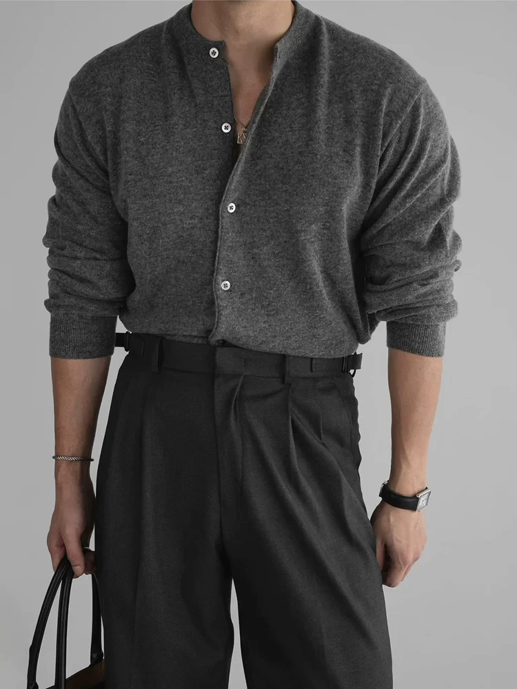 

Мужской тонкий вязаный кардиган Slim Fit с длинными рукавами, круглым вырезом и пуговицами, из европейской шерстяной пряжи