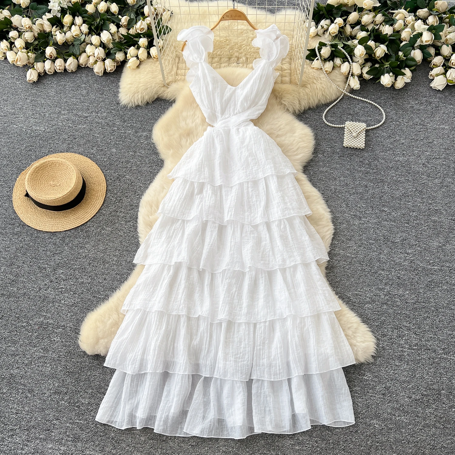 Chic vintage tridimensionale a strati elegante fata moda coreana Boho prendisole abbigliamento donna abiti da cerimonia