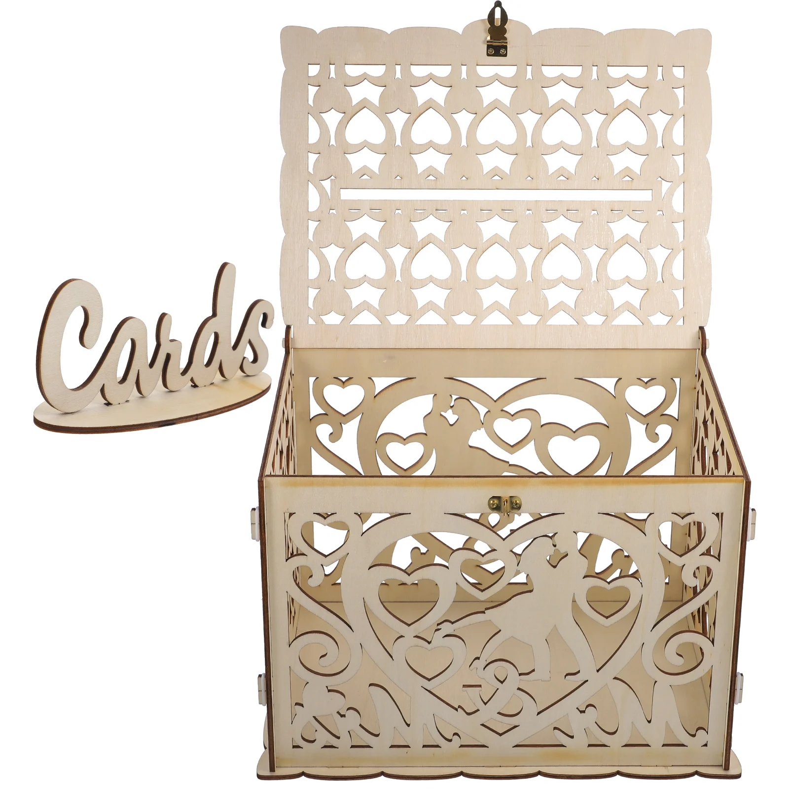 Letrero de boda de madera en caja, estuche de recuerdo grabado hueco, tarjetero de regalo para fiesta, aniversario, decoraciones para Baby Shower, caja de tarjetas