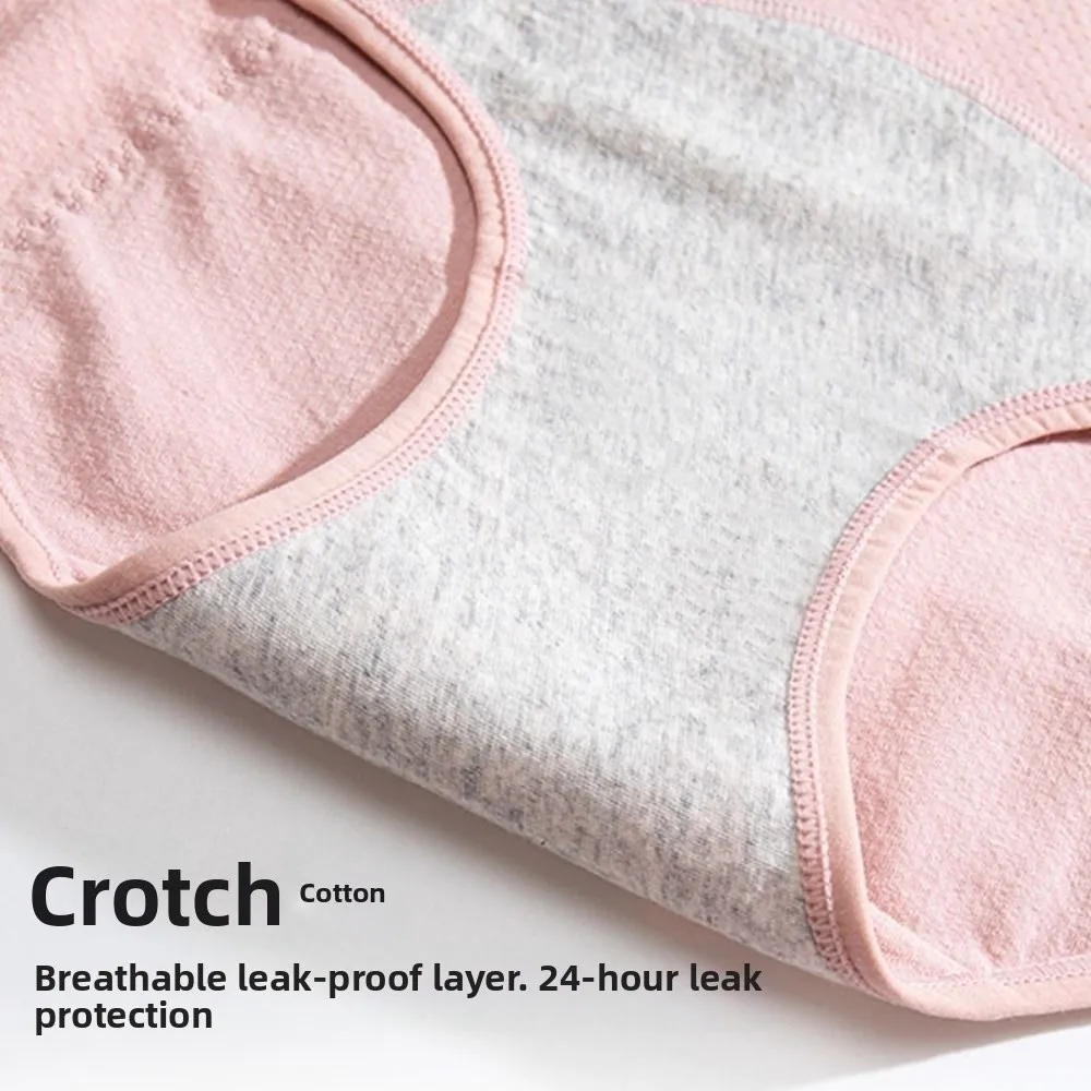 Cotton Menstrual Panties Middle Waist Breathable Period Briefs High Elastic 3 Layer Waterproof Leak Proof Underwear Four Seasons