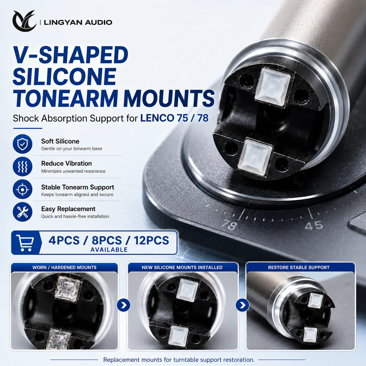 V-Shaped Silicone Tonearm Mounts for Lenco L75 L78 Turntable Shock Absorbing Support Replacement 4/8/12PCS