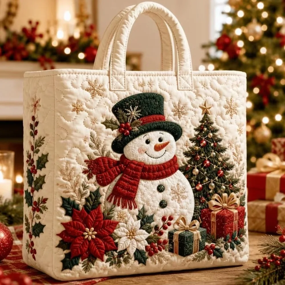 Cartoon Pattern Christmas Print Storage Bag Large Capacity Wear Resistant Grocery Shopping Bag Quilted Texture Gift Storage Bag