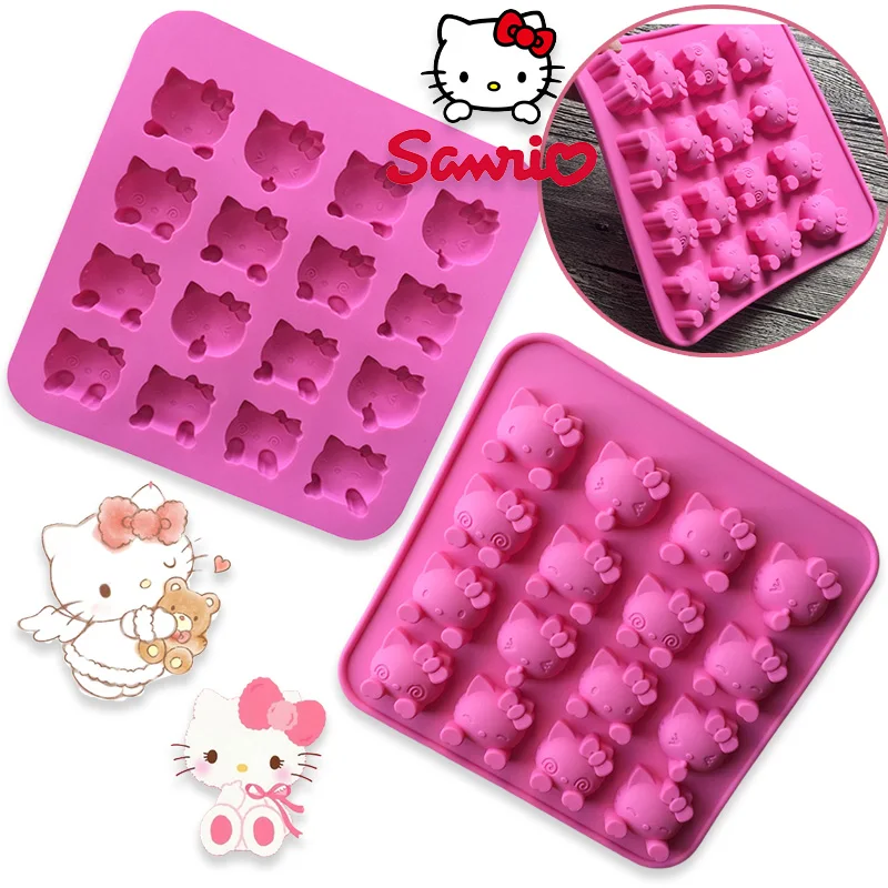 16pcs Sanrio Hello Kitty Silicon Mold Fondant Molds Baking Accessories Cake Chocolate Ice Cube Pudding Cubes Moulds Pastry Tools