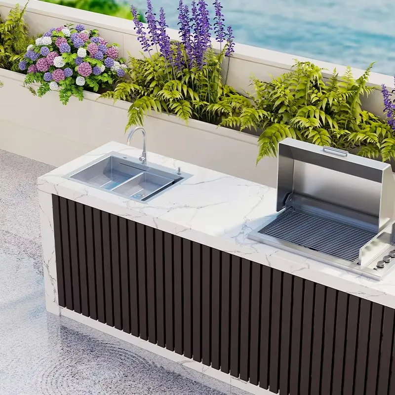 Any Size Custom Large Capacity Aluminum Honeycomb Outdoor Work Station Sink Cabinet Patio Garden Sintered Stone Storage Organize
