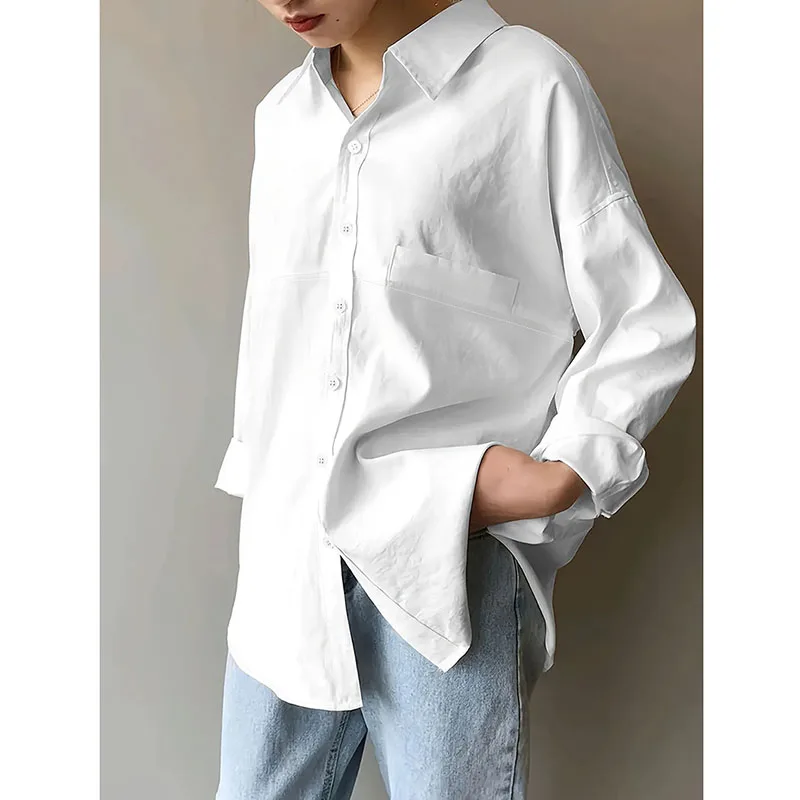

Casual Loose Long Sleeve White Shirts Women All-Match Simple Single-Breasted Blouse Female 2025 New Spring Autumn Basic Blusas