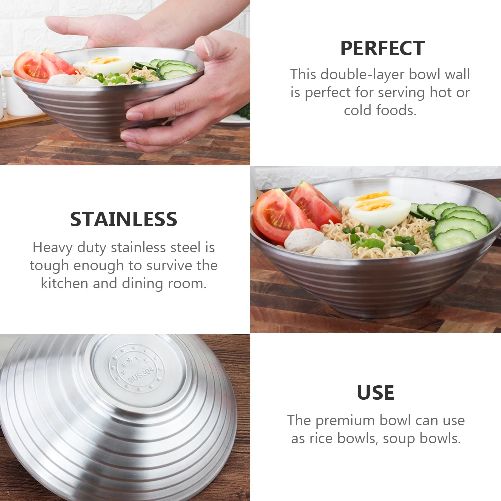 

Stainless Steel Heat Insulation Food Container Large Soup Ramen Noodle Serving Bowl Kitchen Tableware Household Food Bowl For