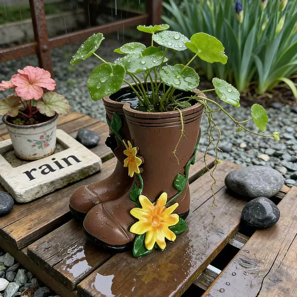 Creative Rain Boot Flowerpot For Garden Balcony Outdoor Decoration Present Unique Boot Shaped Vases Resin Elegant -Hydroponic