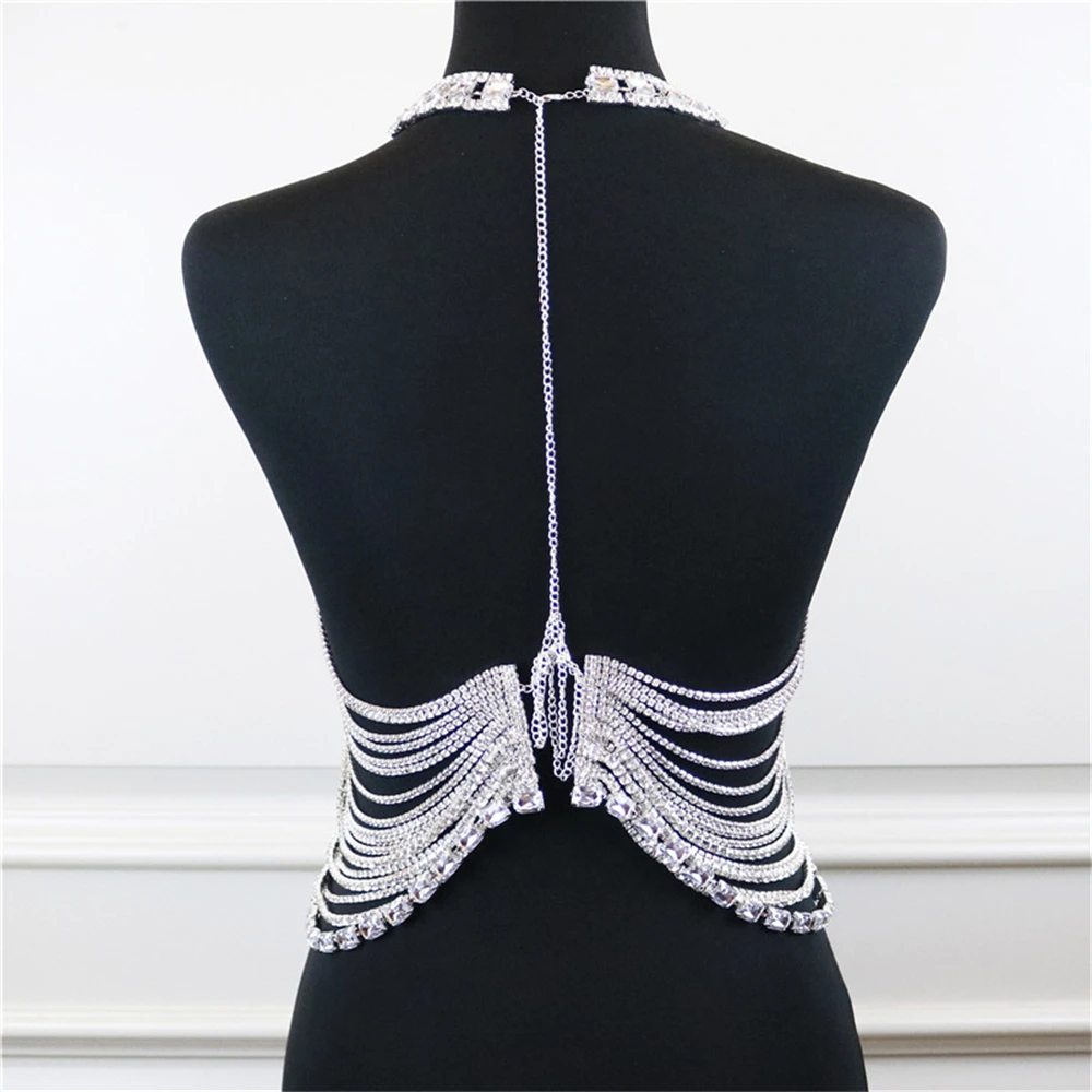 Personality Shiny Big Rhinestone Body Bra Chain Jewelry Exaggerated Fashion Banquet Party Crystal Bra Chain Jewelry Jewelry