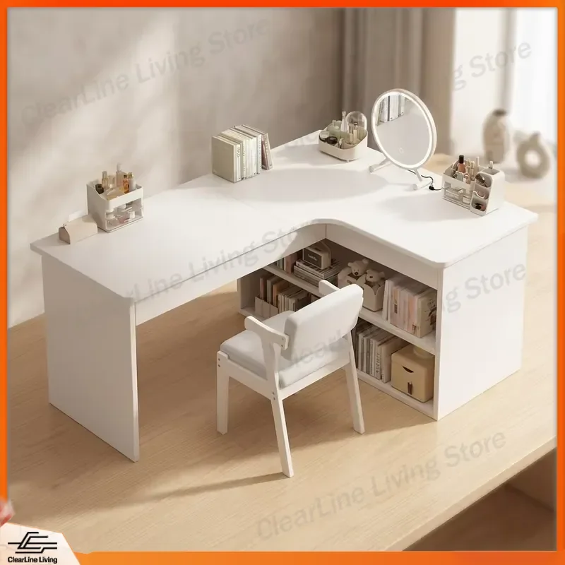 L Shaped Computer Desk with Bookshelf Corner Study Writing Table for Home Bedroom Student Learning Multifunctional