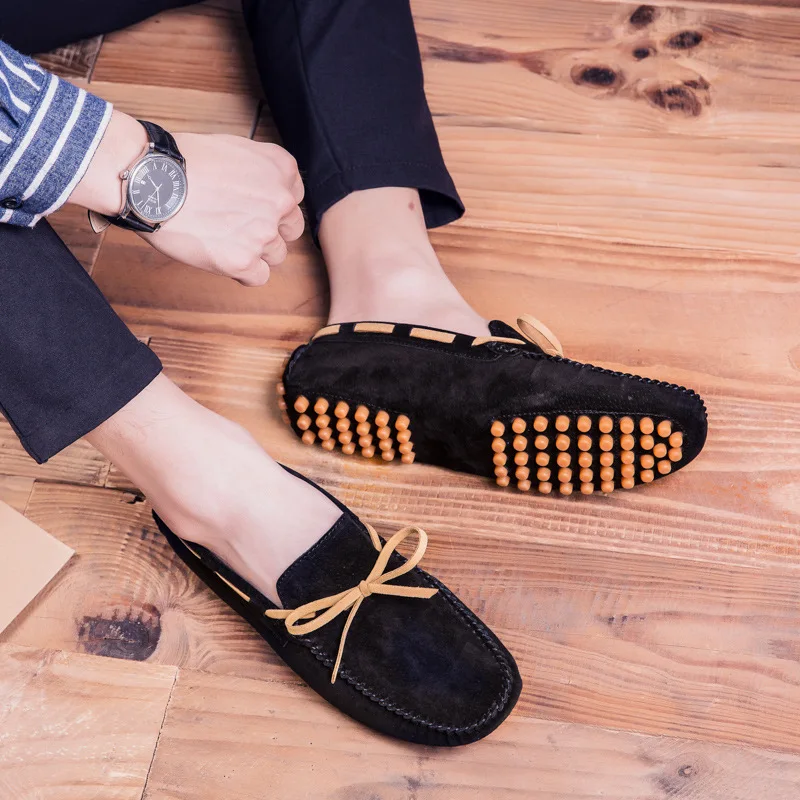 Designer Suede Leather Lace Up Men Casual Shoes High Quality Soft Mens Loafers Moccasins Italian Fashion Driving Shoes Big Size