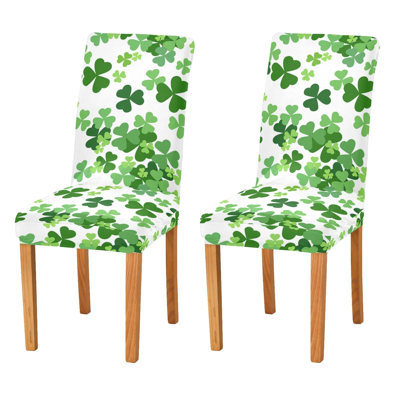 

Green Shamrocks Chair Cover Elastic Dining Chair Slipcover Set of 2 Stretch Removable Anti-dirty Office Chair Seat Cover Decor