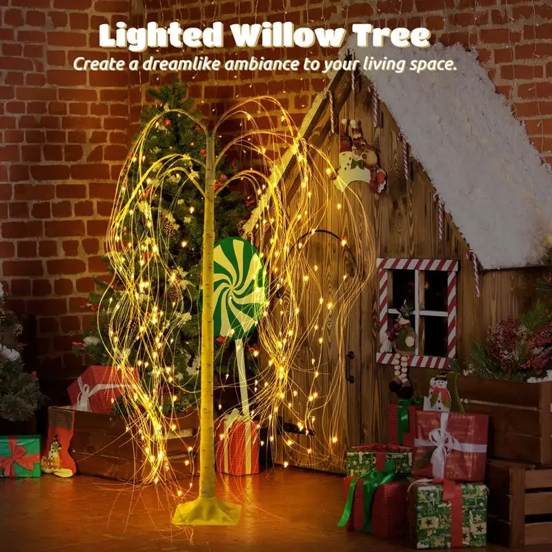 Lighted Willow Tree Weeping Willow Tree 180 LED Lights Warm Light-Up Tree With Remote Control Ground Nails For Christmas Party