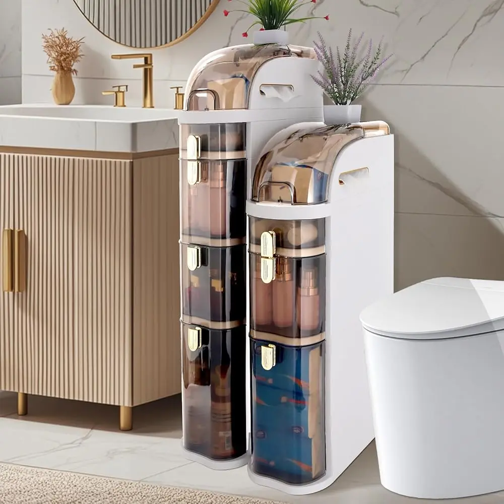 

Slim Bathroom Storage Cabinet，Waterproof Narrow Bathroom Storage Box,Suitable For Toilet Paper Racks In Small Spaces,I For