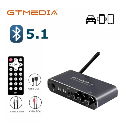 Imagen 2 del producto [Genuino] GTMedia A6 USB adaptador de Audio inalámbrico Bluetooth compatible con reproducción de tarjeta TF USB U-Disk 3,5mm AUX Audio para coche + control remoto
