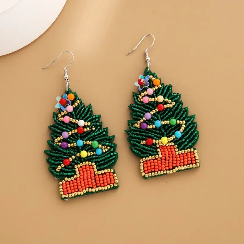 Rice bead earrings  Christmas Snowflake Design Christmas tree Gloves Hand knitting Bohemia Alloy Fashion Beaded earrings