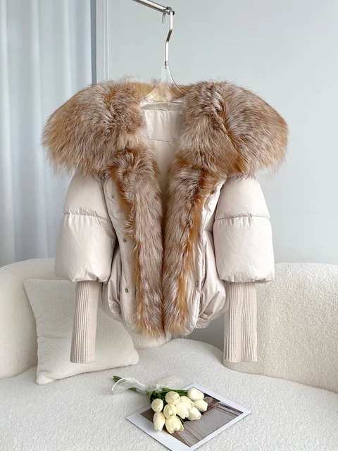 2026 New Autumn 90 Winter Goose Down Jacket Warm Women Coat Oversized Real Fox Fur Collar Thick Luxury Fashion Outerwear