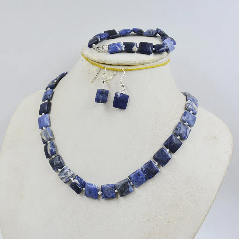 12MM Square Natural Semi-precious Stone Necklace 43CM Bracelet 19CM Earrings suit