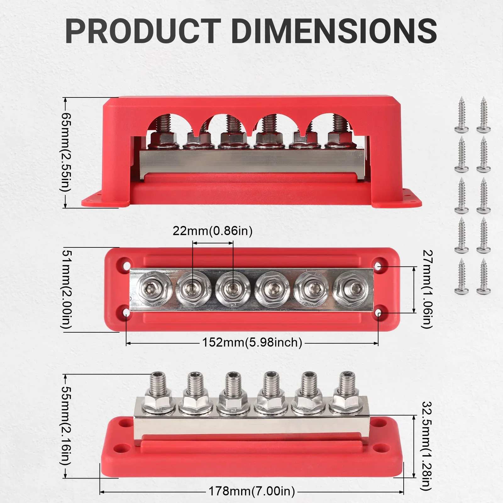 12-48V 600A For Automotive RV Vehicles Truck Boat Buss Distribution Block 6Way Busbar M10 Studs Positive Negative Terminal Block
