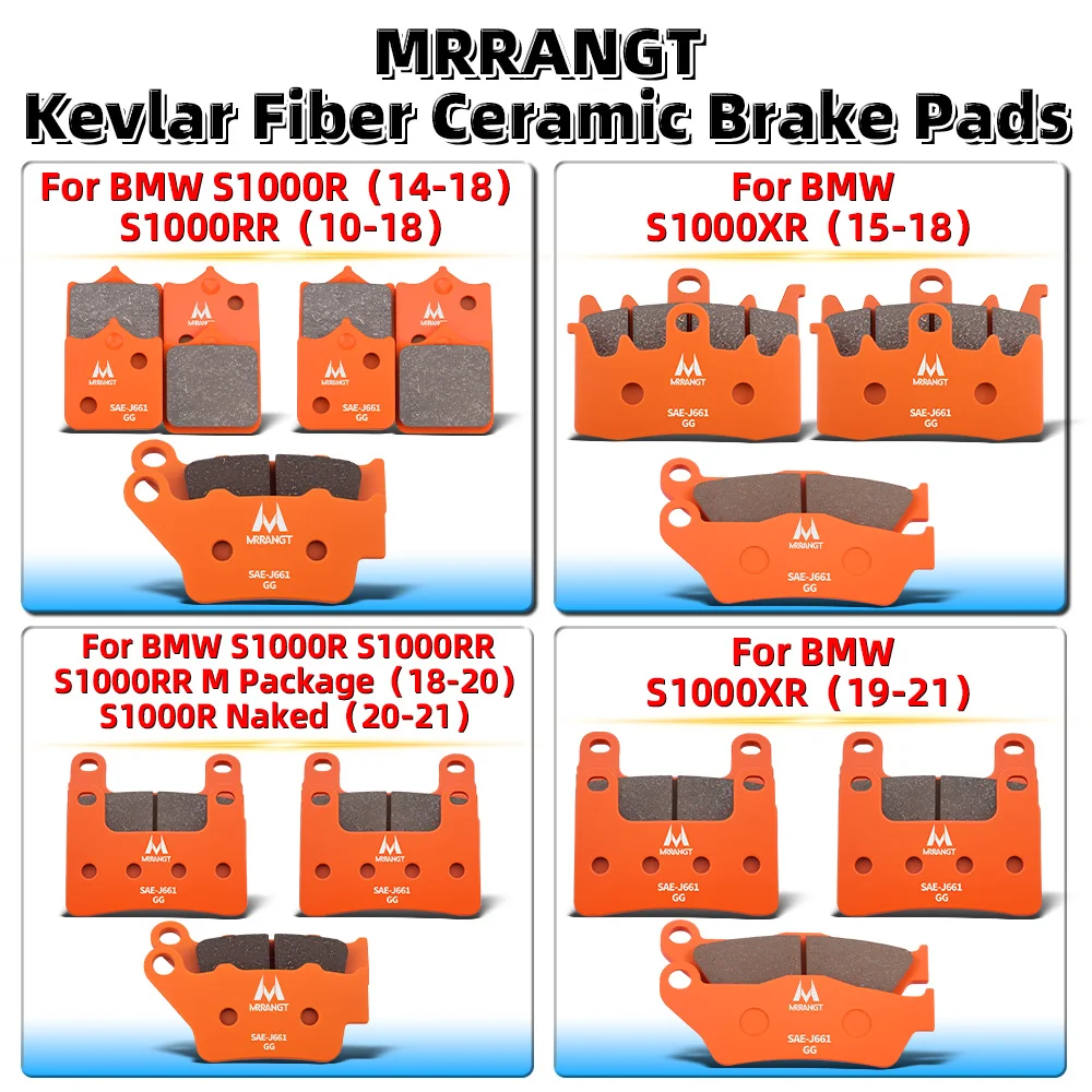 MRRANGT Motorcycle Ceramic Brake Pads Kit for BMW S1000 Series R , RR , XR , M Package , Naked Set