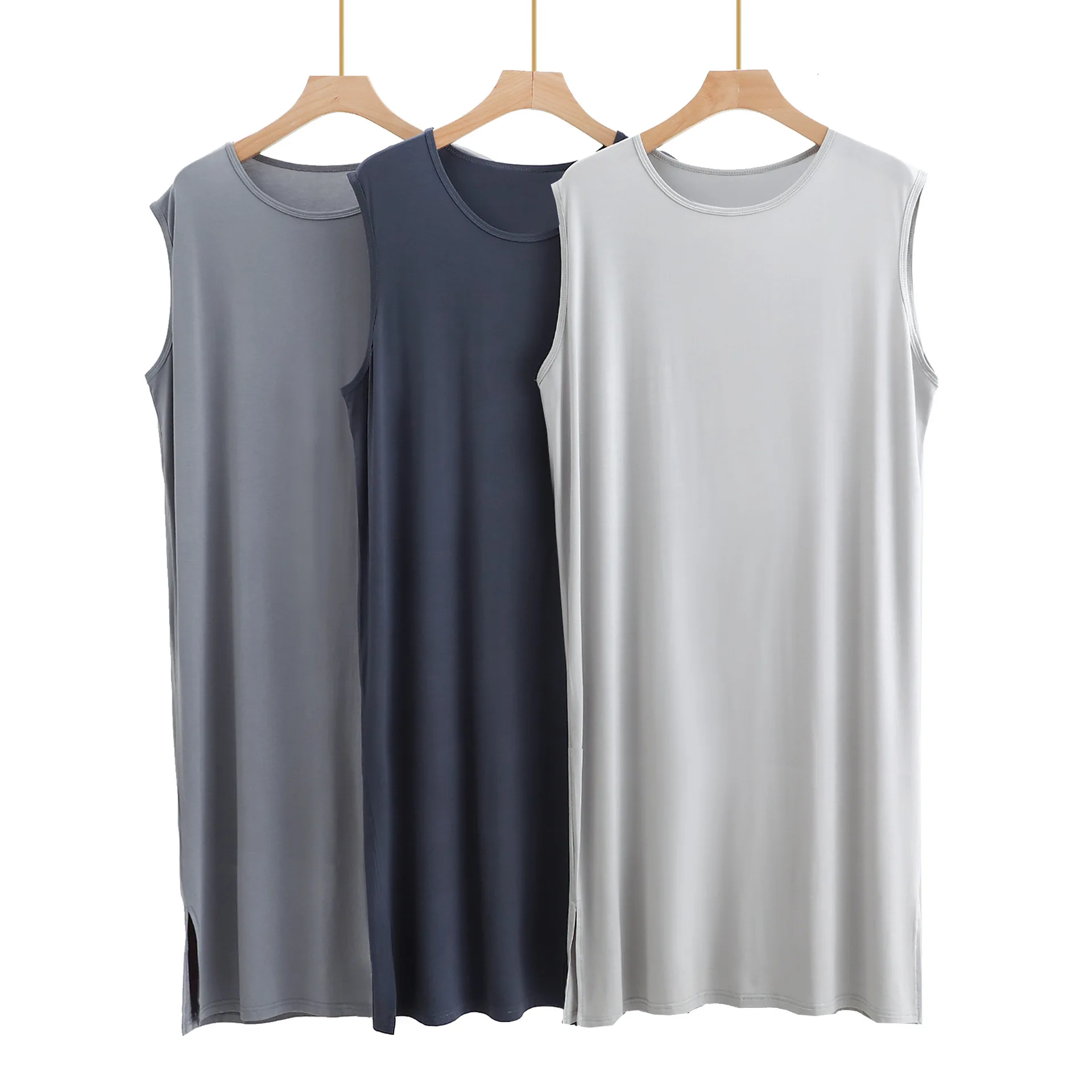 Men's Pajama Sleepwear Dress for Summer Vest Style Sleeveless Long Bathrobe Large Size Loose Soft Comfortable Night Dress
