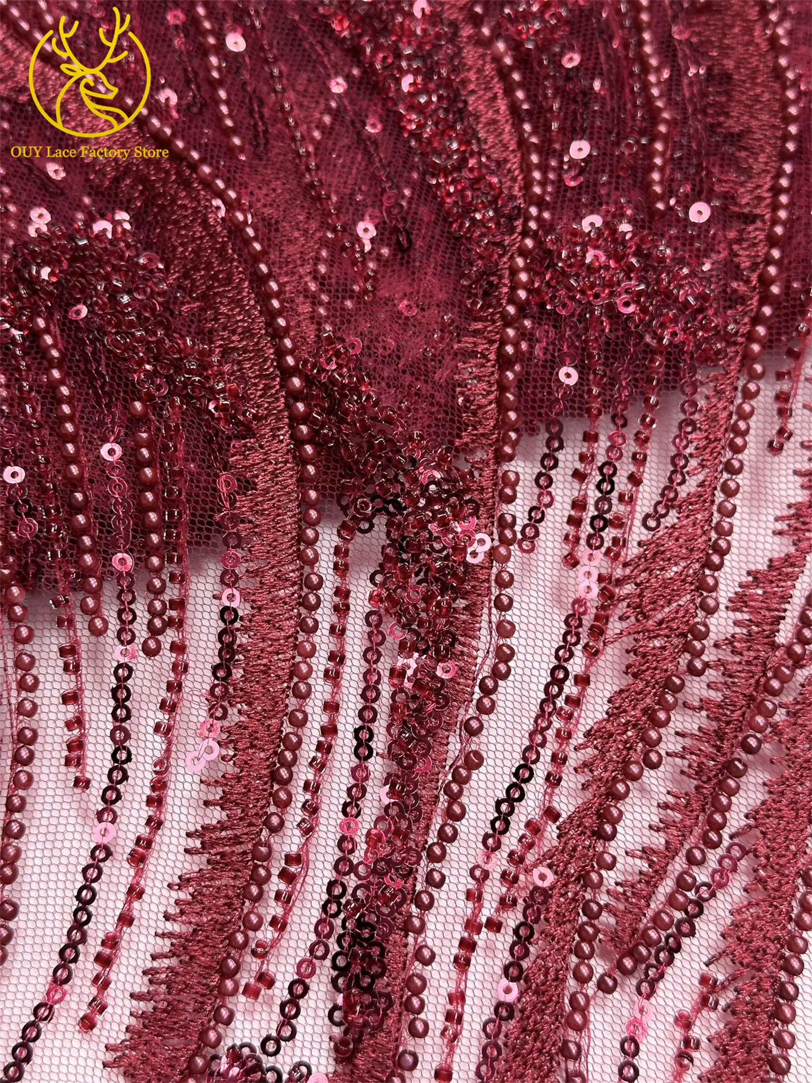 Afrikanischer Brautkleid-Spitzenstoff mit Stickerei und Perlen, französischer Netzspitzenstoff, nigerianischer Tüllspitzenstoff für Hochzeitskleider und Partykleider zum Nähen – Detail 22