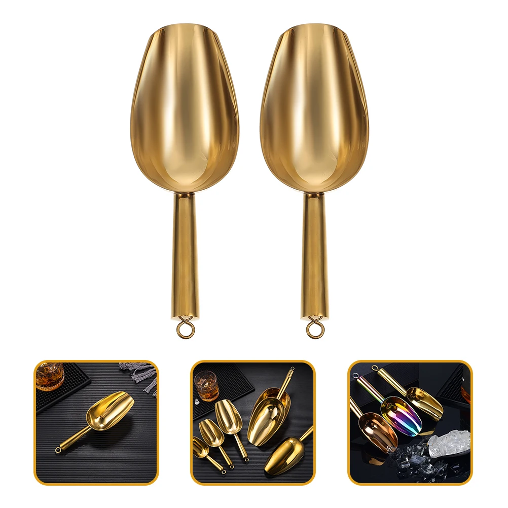 

2Pcs Ice Scoops Stainless Steel Large Bar Ice Scooper Dry Goods Grain Candy Nut Scoop Ergonomic Design Dry Goods Scoop