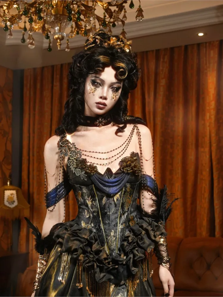 Classical heavy industry niche corset fishbone dress