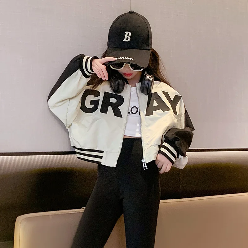 2026 winter autumn Girls clothes patchwork baseball Kids teens Child striped hooded jacket dress 4 8 9 10 11 12 year fashion